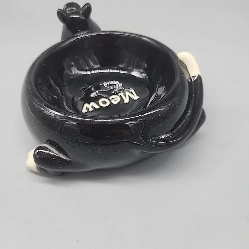 Russ Berrie ALLEY KATZ Black Cat Dish Bowl Anthropomorphic Trinket Ceramic